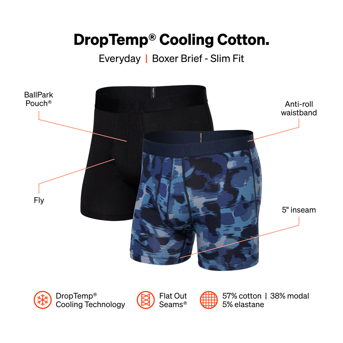 Drop Temp Cooling Cotton Boxer Brief 2 PACK