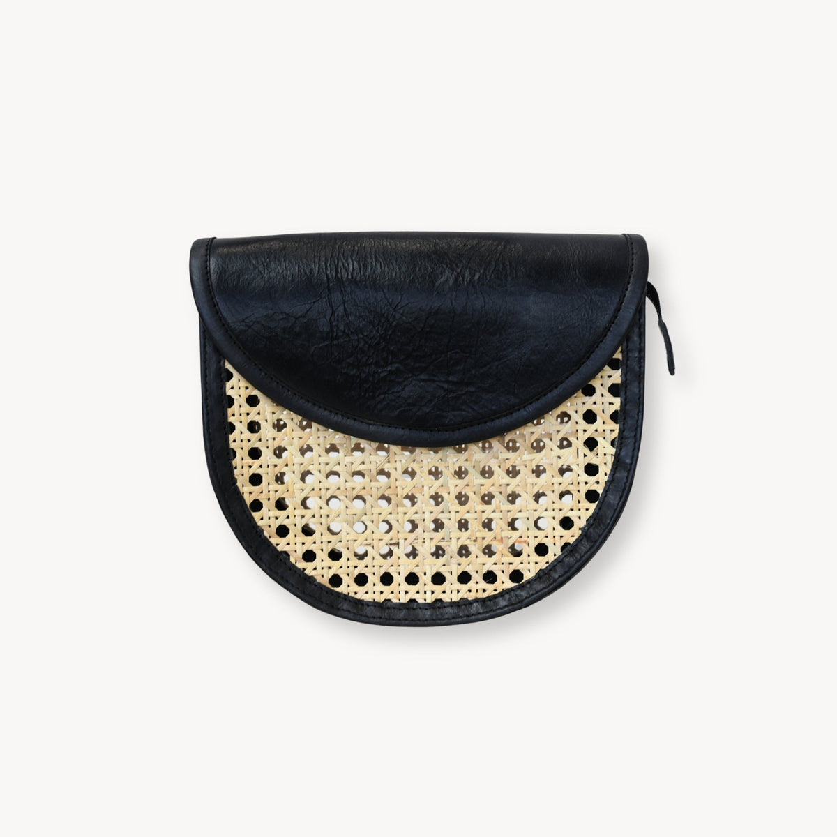 Half Moon Leather Bag with Cane Accent