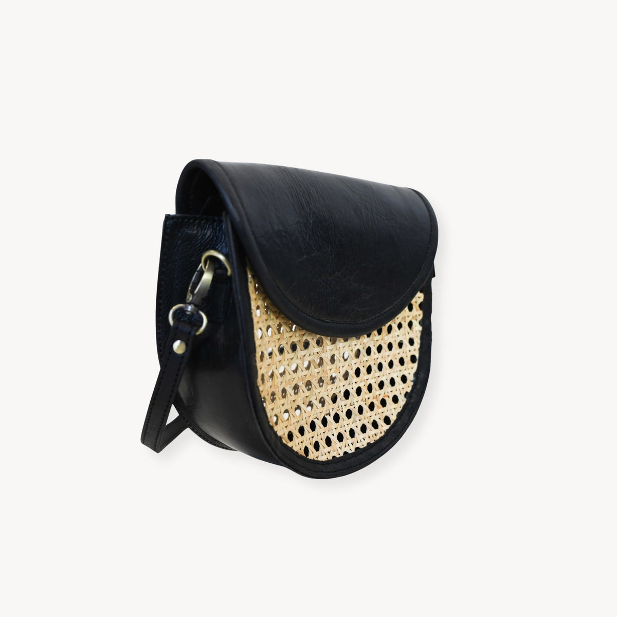 Half Moon Leather Bag with Cane Accent