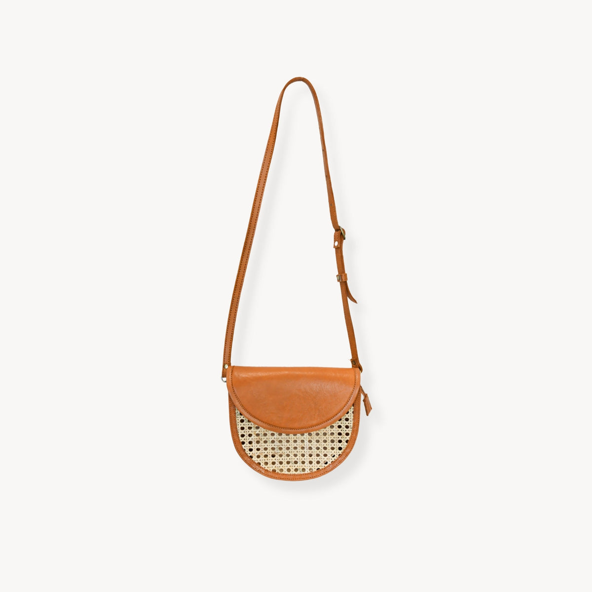 Half Moon Leather Bag with Cane Accent