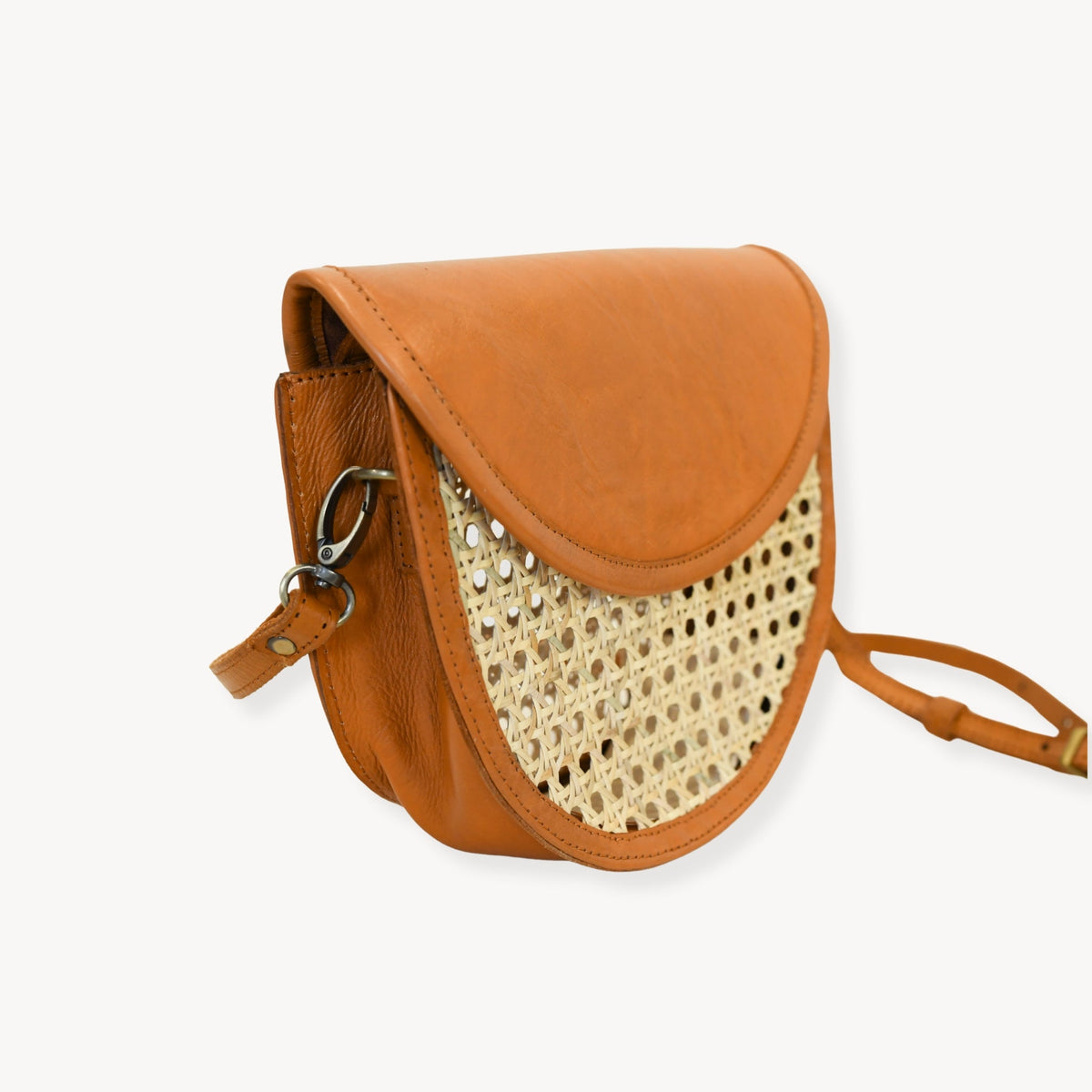 Half Moon Leather Bag with Cane Accent