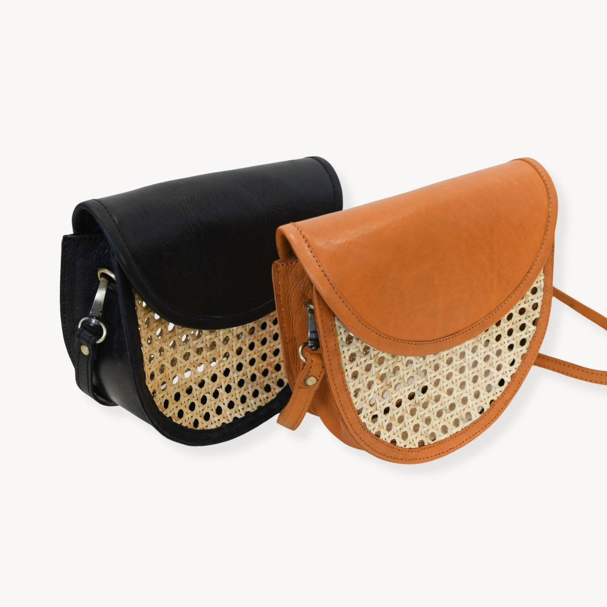 Half Moon Leather Bag with Cane Accent