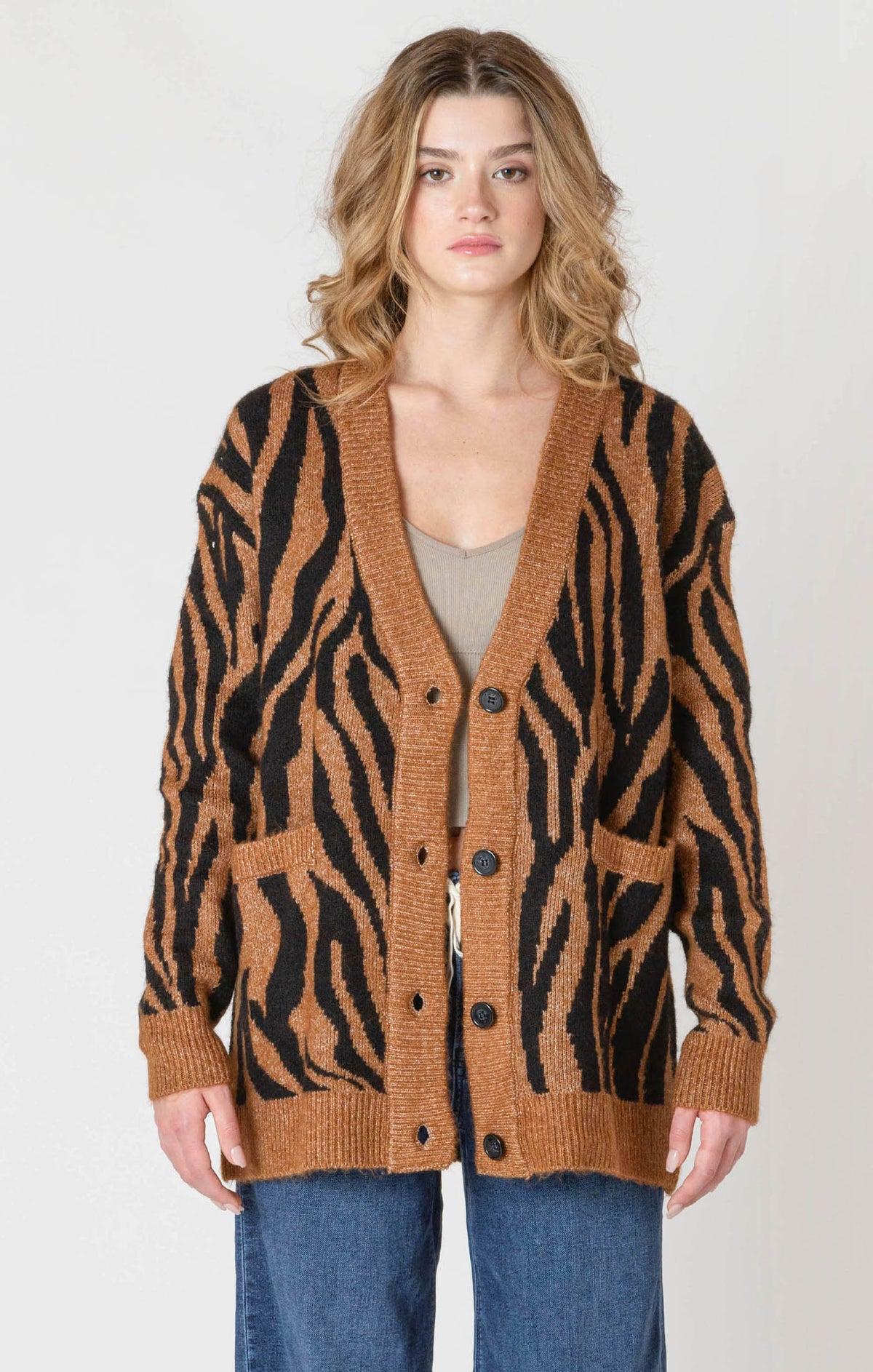 Button Front Patterned Cardigan