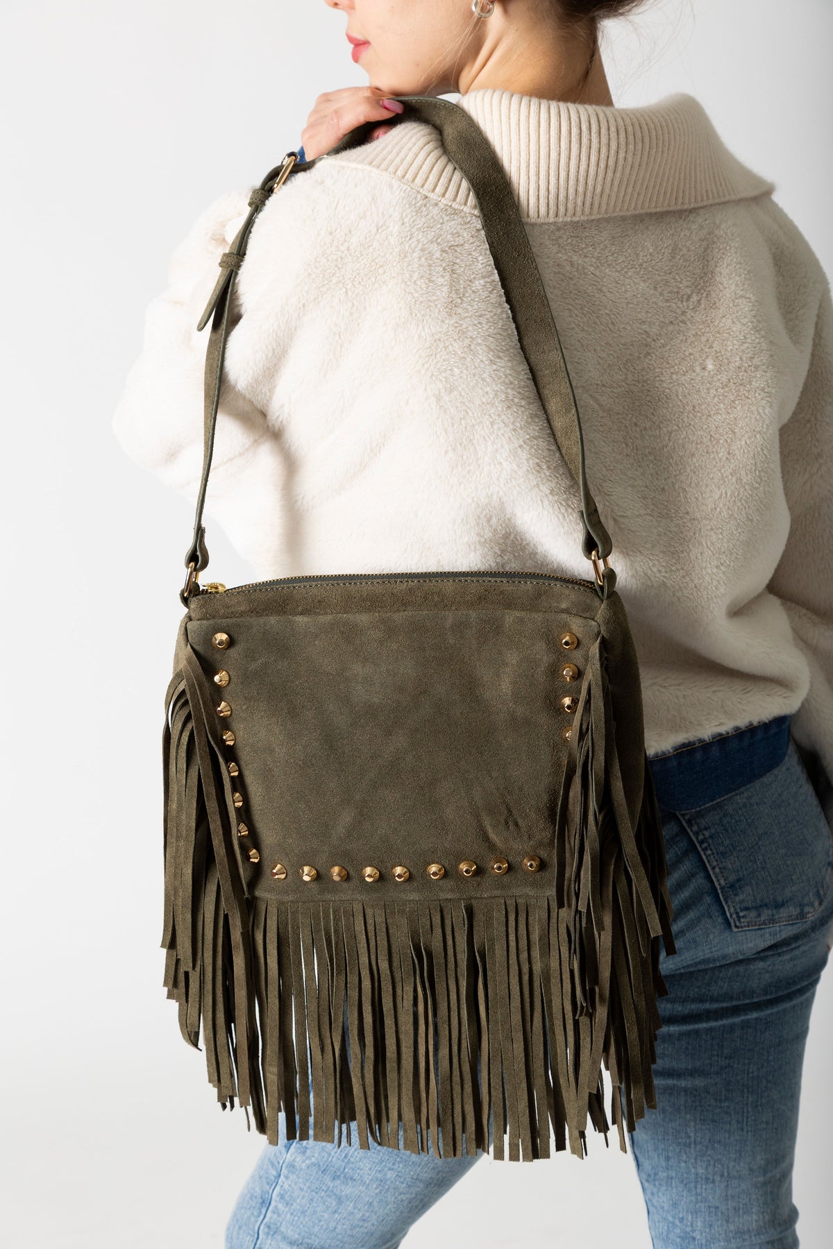 Boho Fringe Suede - Olive