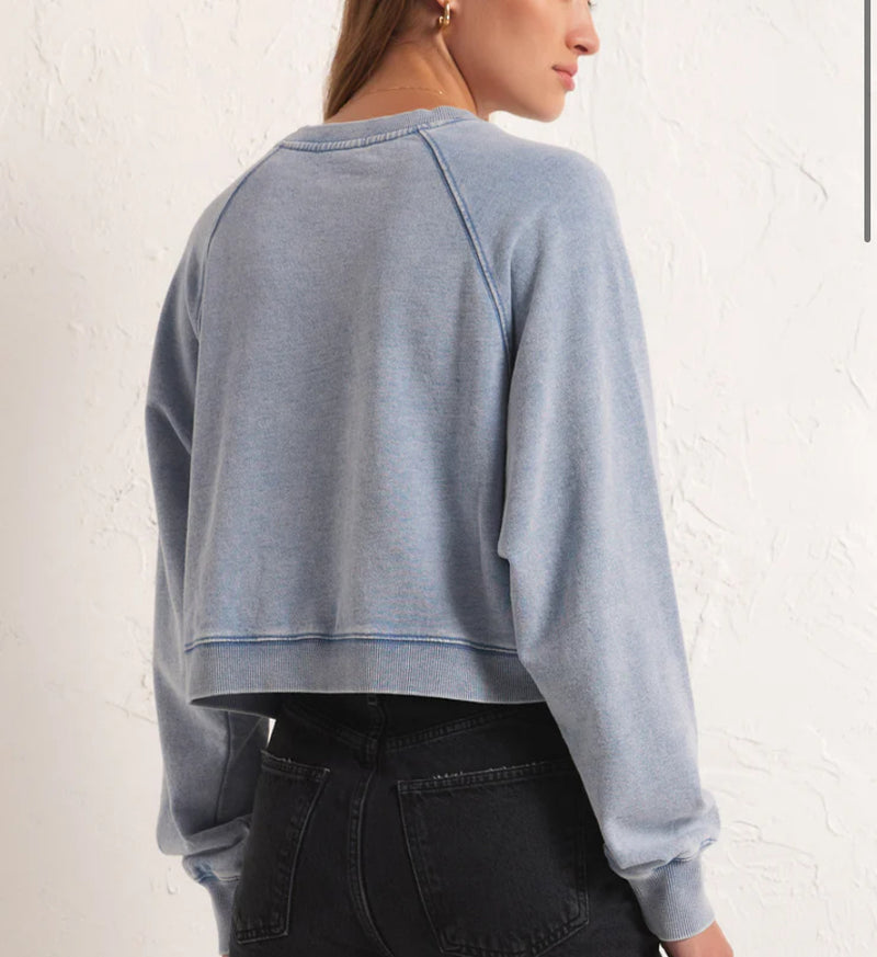Crop Out Knit Denim Sweatshirt