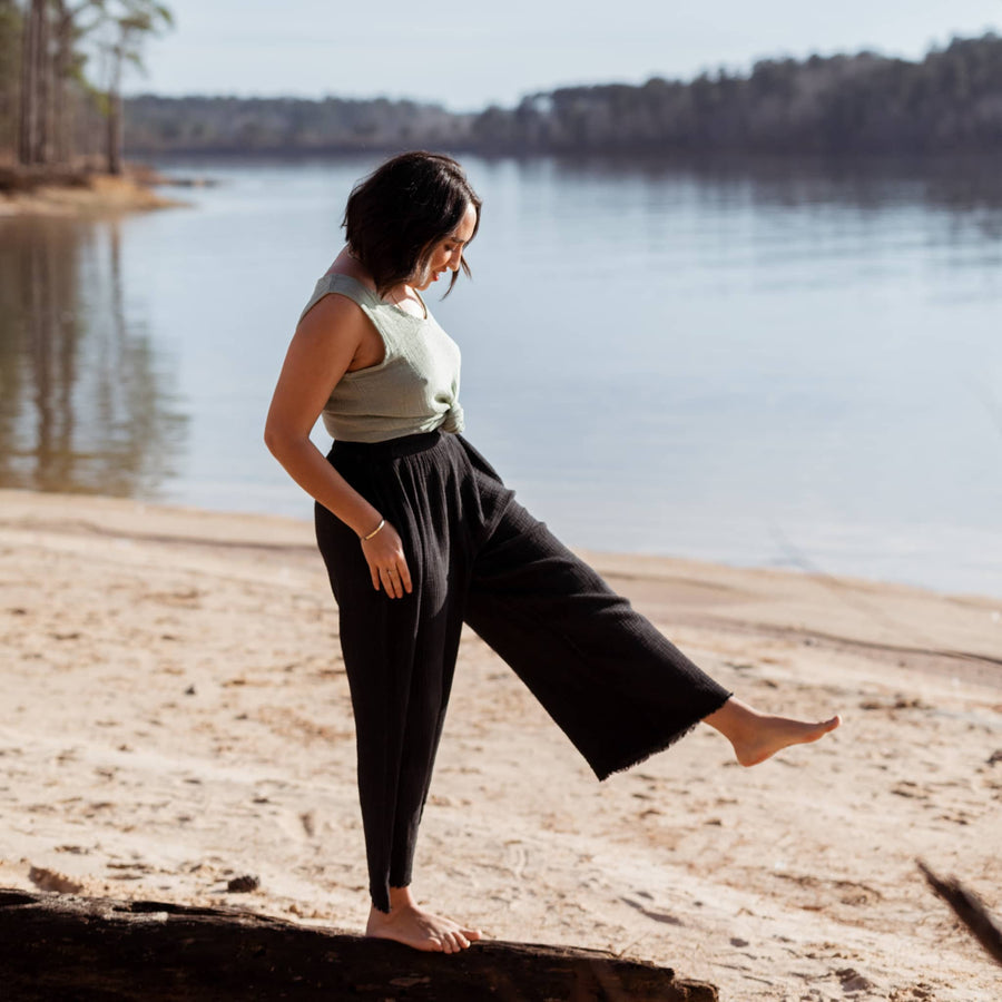 Crinkle Cotton Palazzo Pants