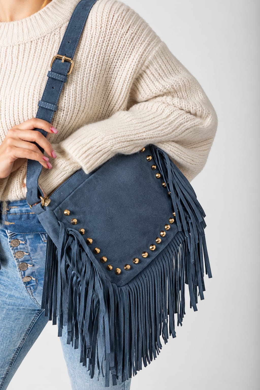 Boho Fringe Suede - Moonlight Blue