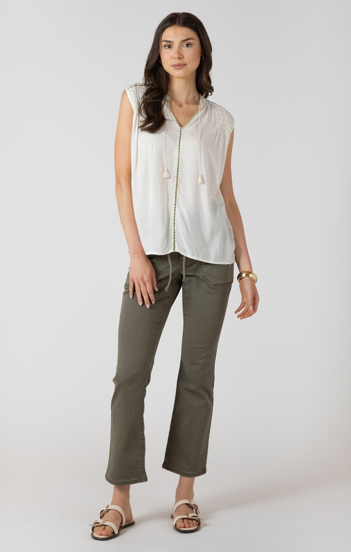 Beaded Contrast Stitch Blouse