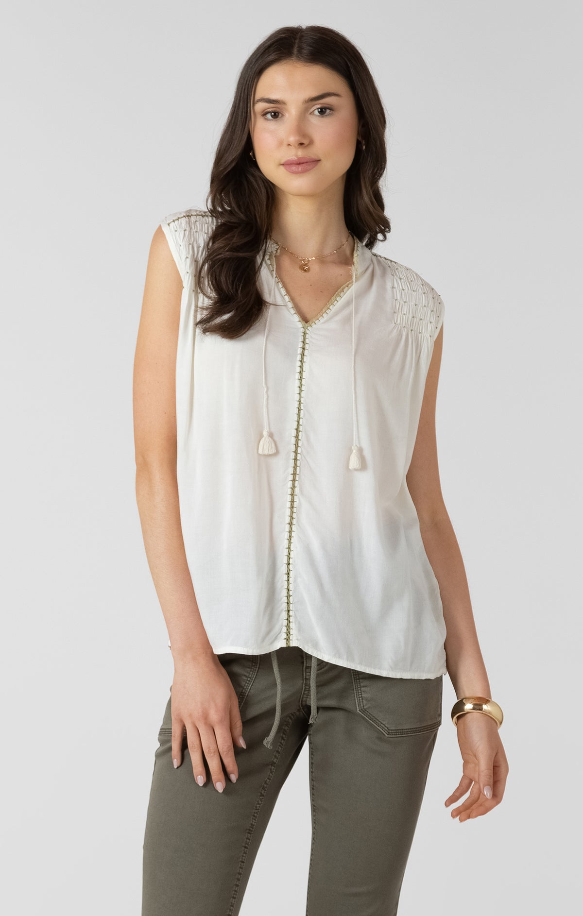 Beaded Contrast Stitch Blouse