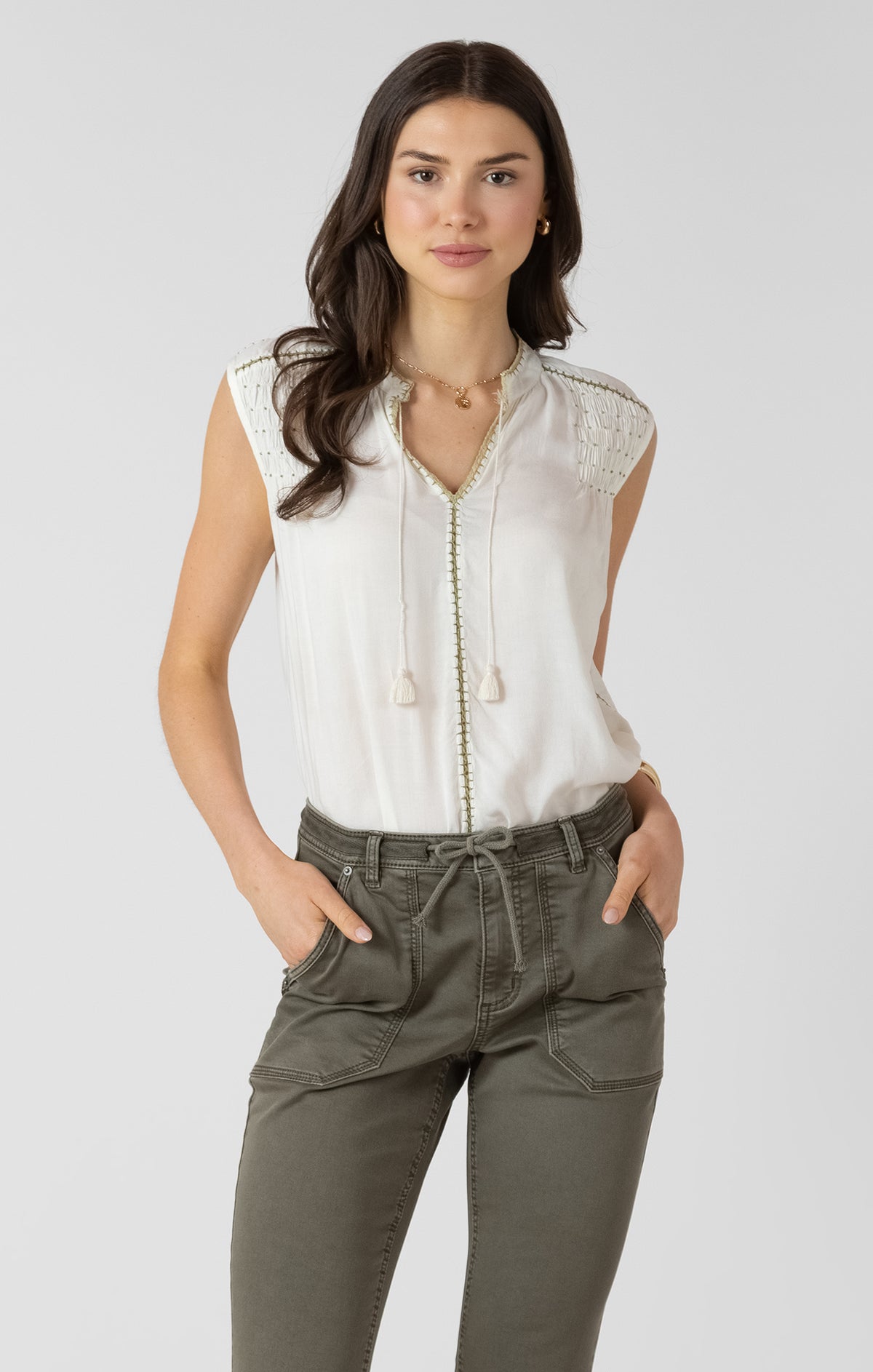 Beaded Contrast Stitch Blouse