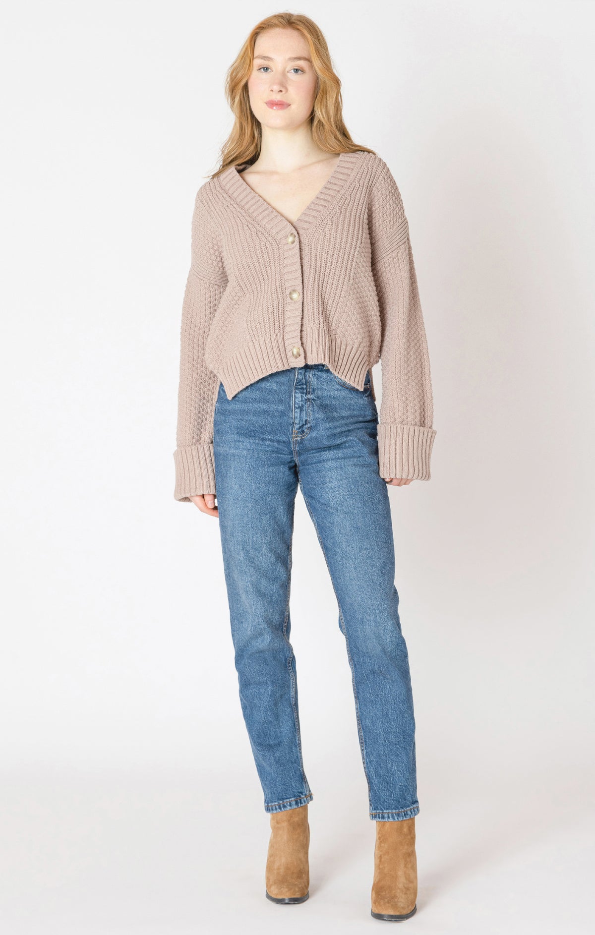Cuffed Sleeve Textured Cardigan