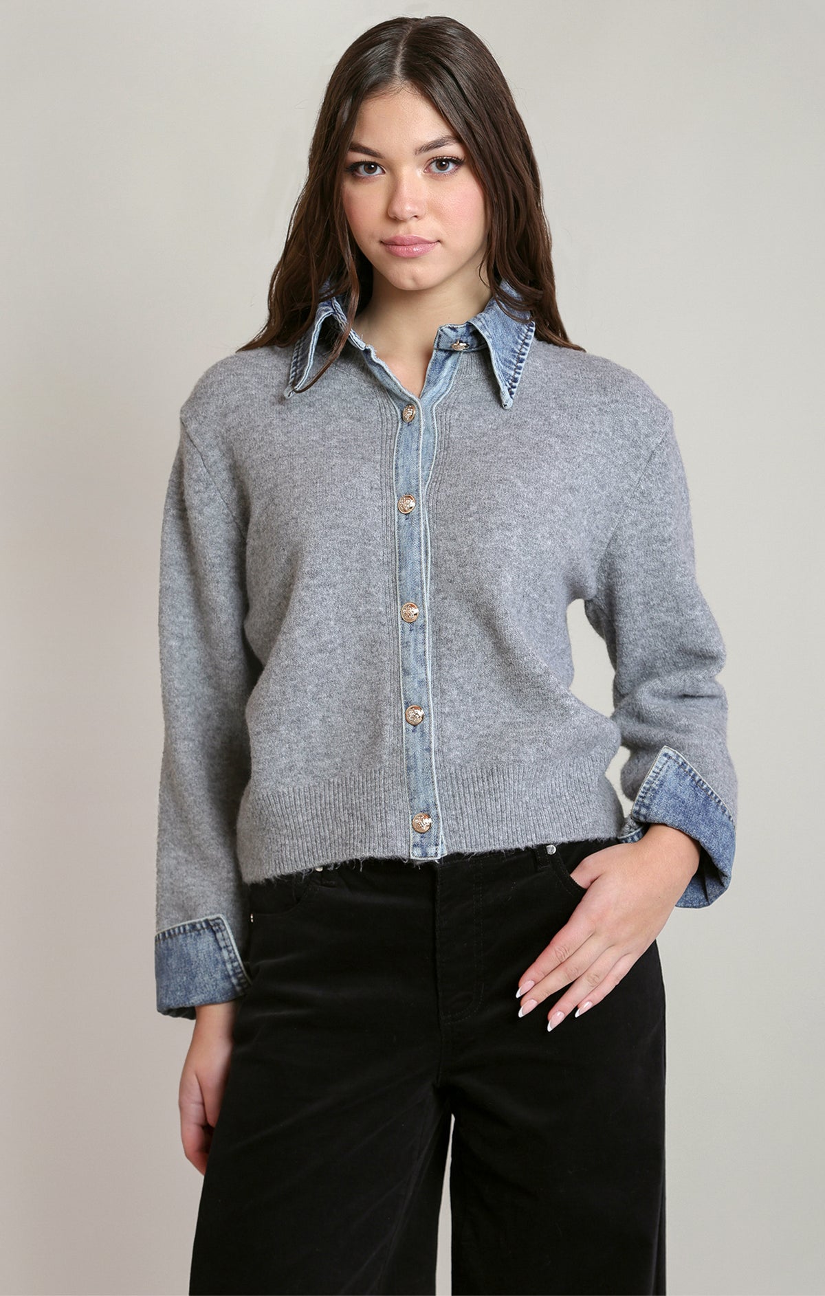 Denim Trim Sweater