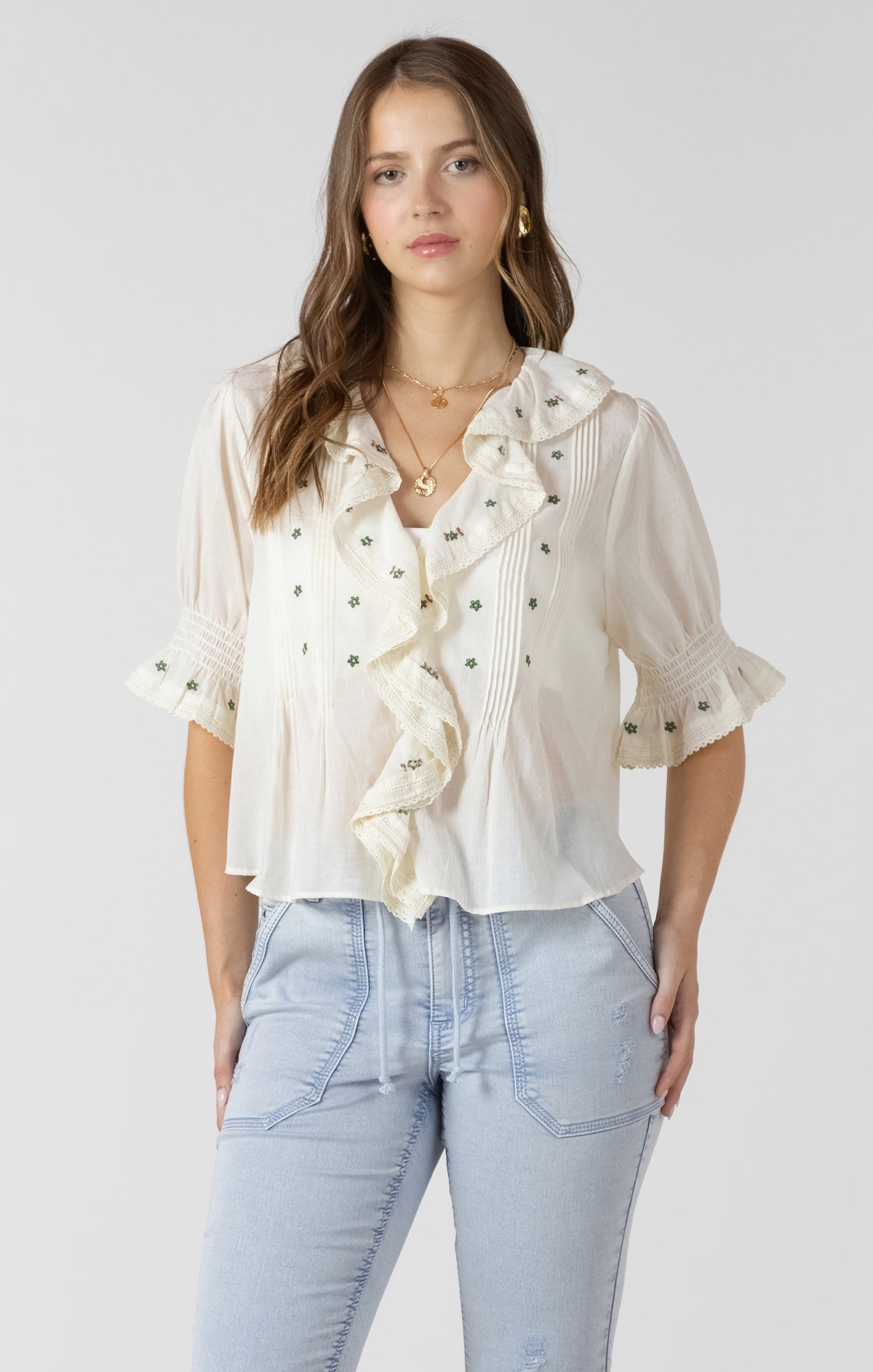 Ruffle Detail Embroidered Blouse