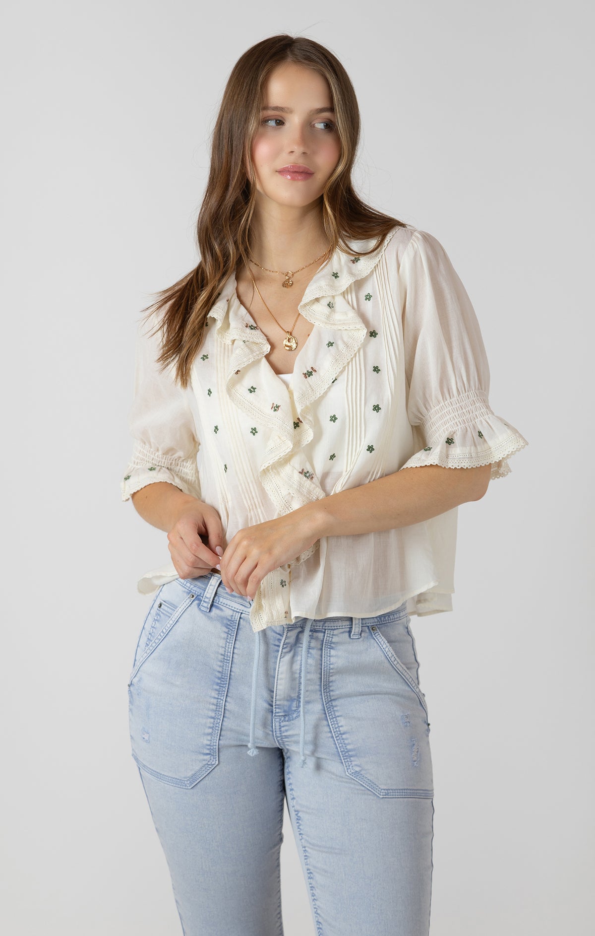 Ruffle Detail Embroidered Blouse