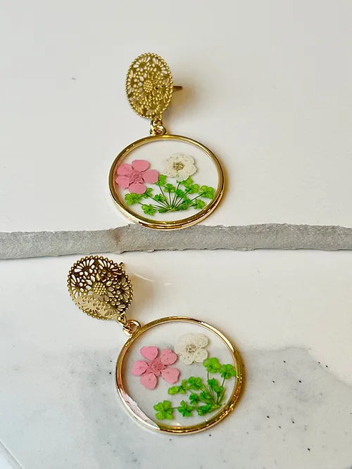 Vintage Dried Flower and Mandala Earrings