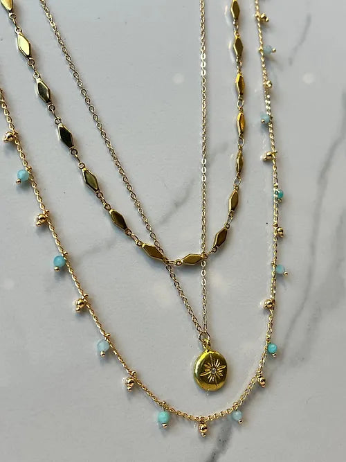 Amazonite Goldplate Three Stand Necklace