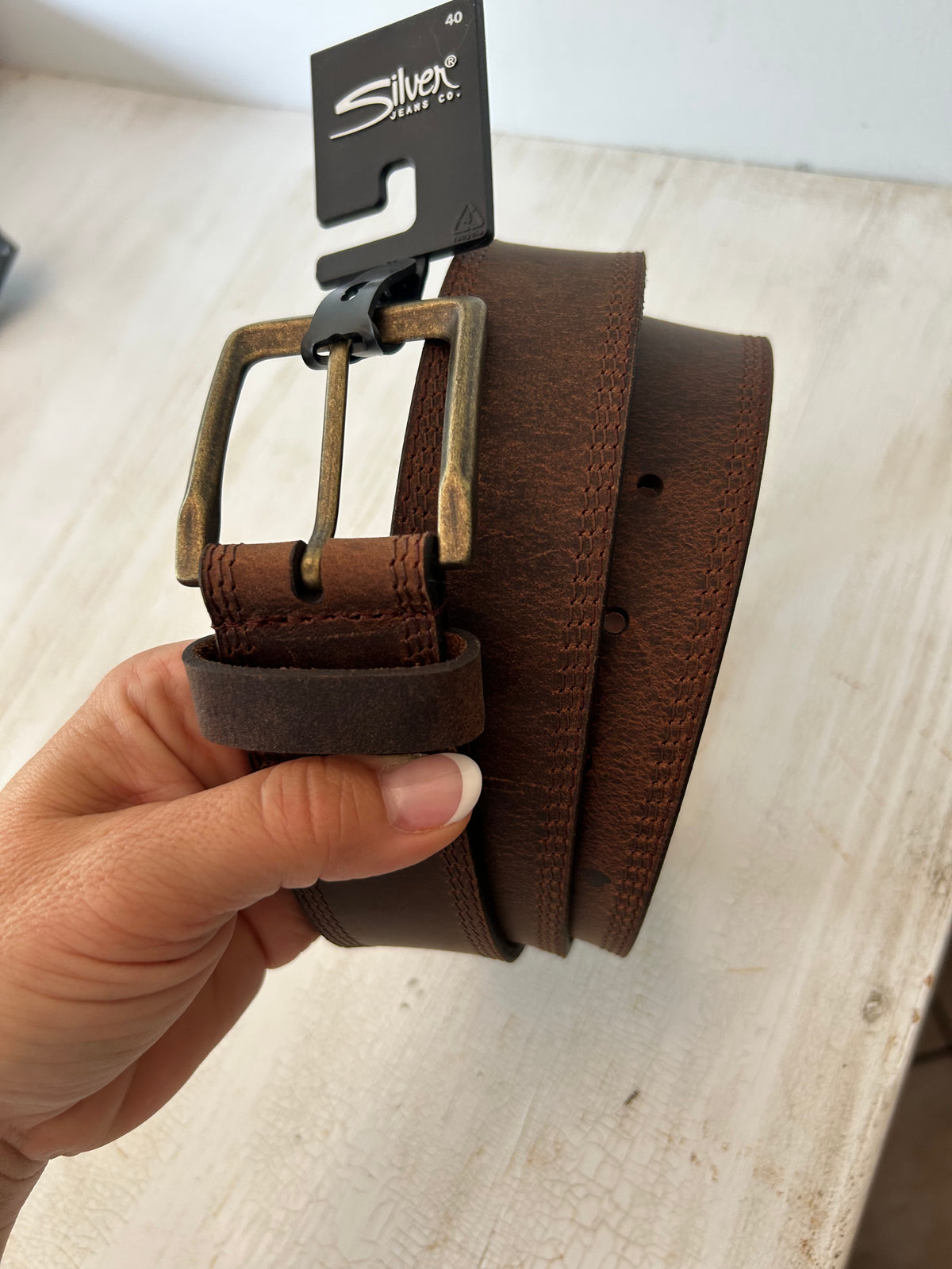 Triple Edge Stitch Dark Brown Belt