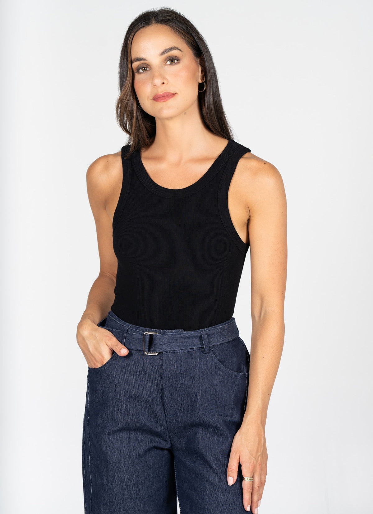 Bamboo Ribbed High Crew Tank