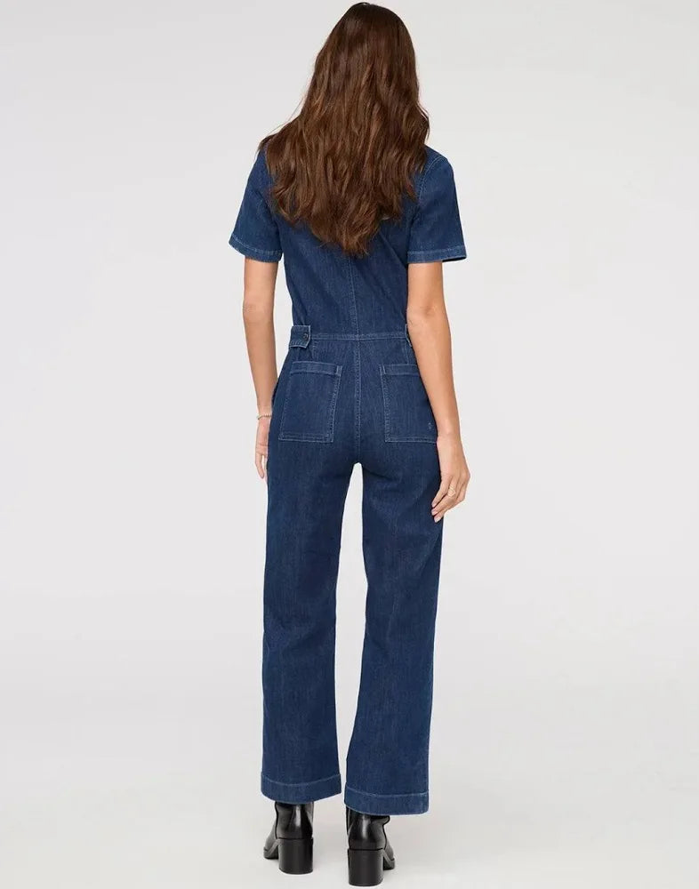 Performance Denim Short Sleeve Jumpsuit