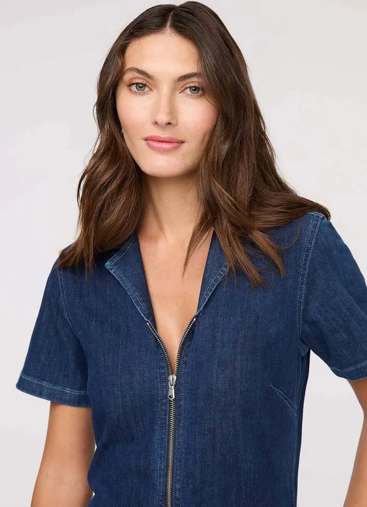 Performance Denim Short Sleeve Jumpsuit