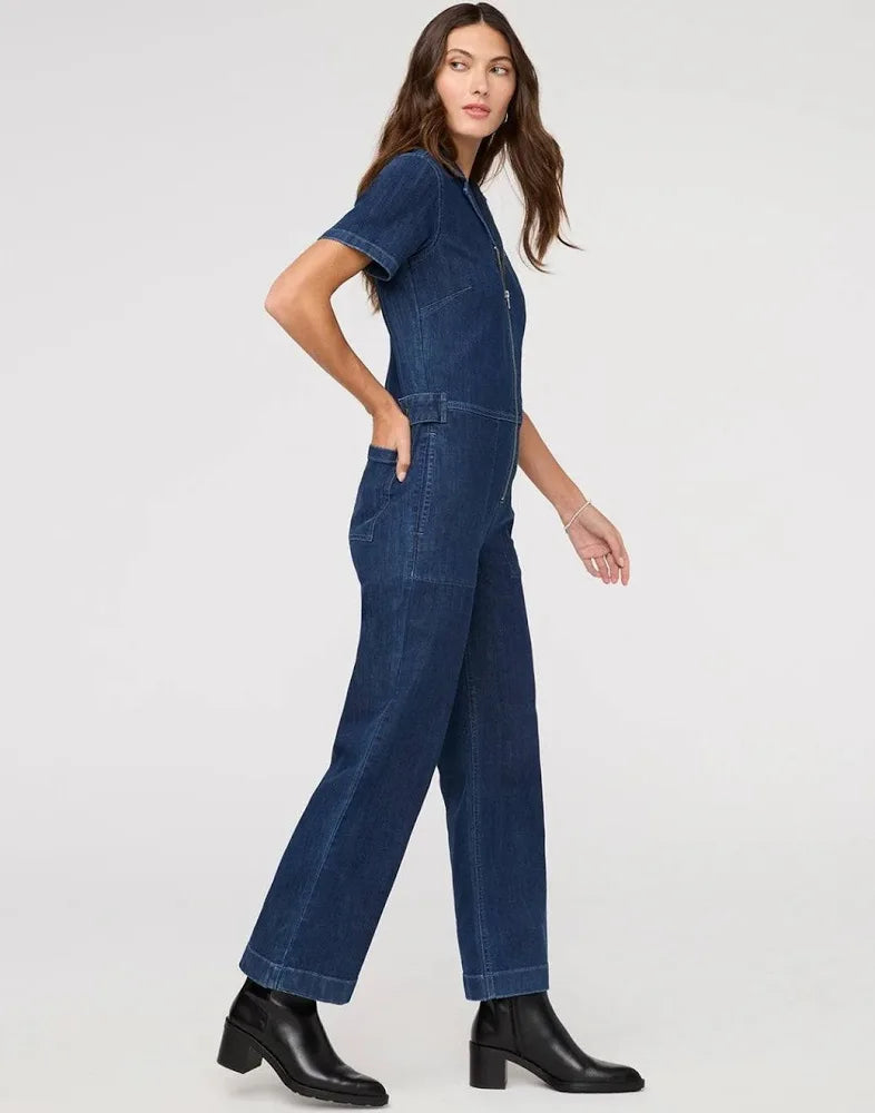 Performance Denim Short Sleeve Jumpsuit
