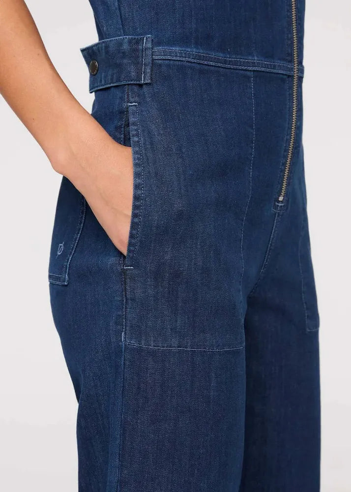 Performance Denim Short Sleeve Jumpsuit