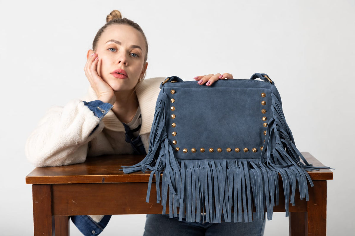 Boho Fringe Suede - Moonlight Blue