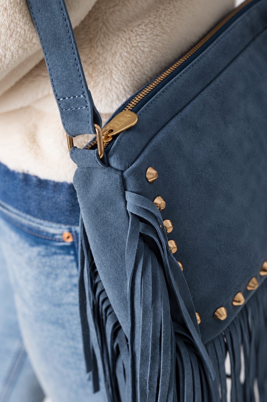 Boho Fringe Suede - Moonlight Blue
