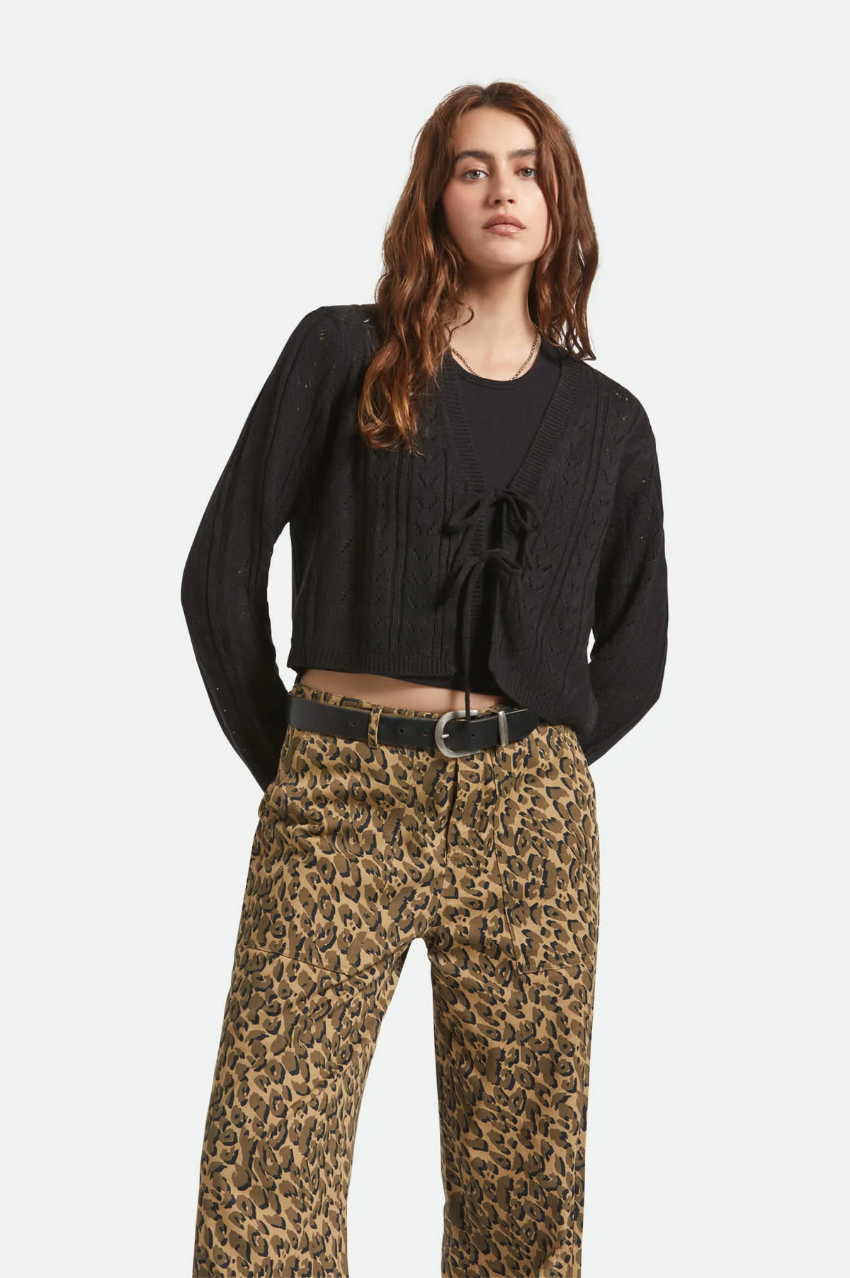 Cropped Pointelle Tie Front Cardigan
