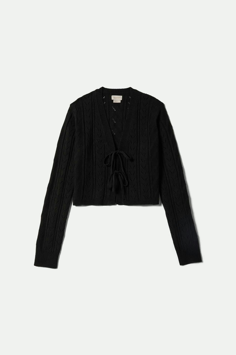 Cropped Pointelle Tie Front Cardigan