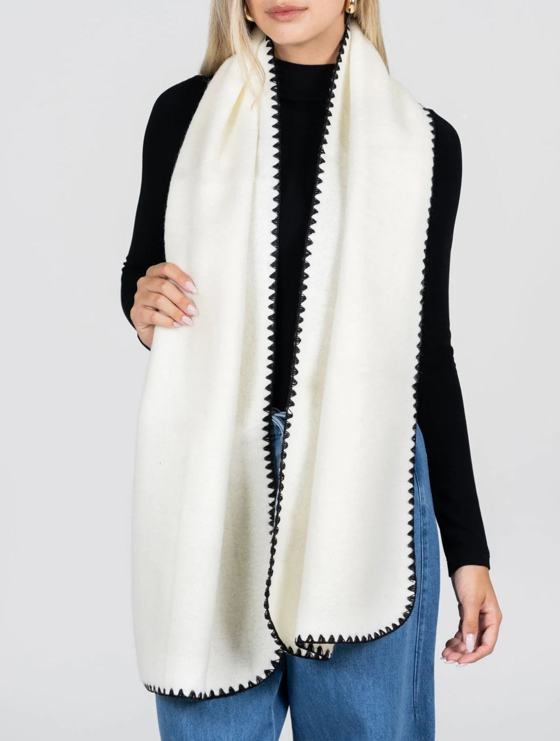 Wool Blend Contrast Stitch Scarf