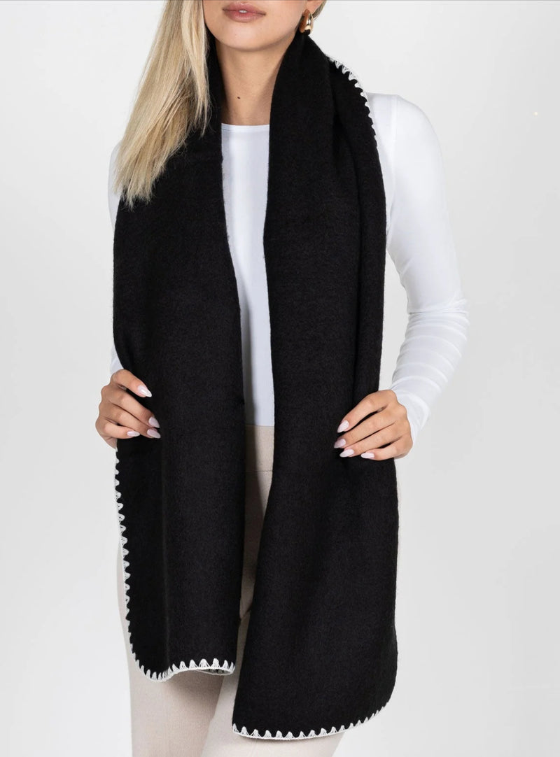 Wool Blend Contrast Stitch Scarf