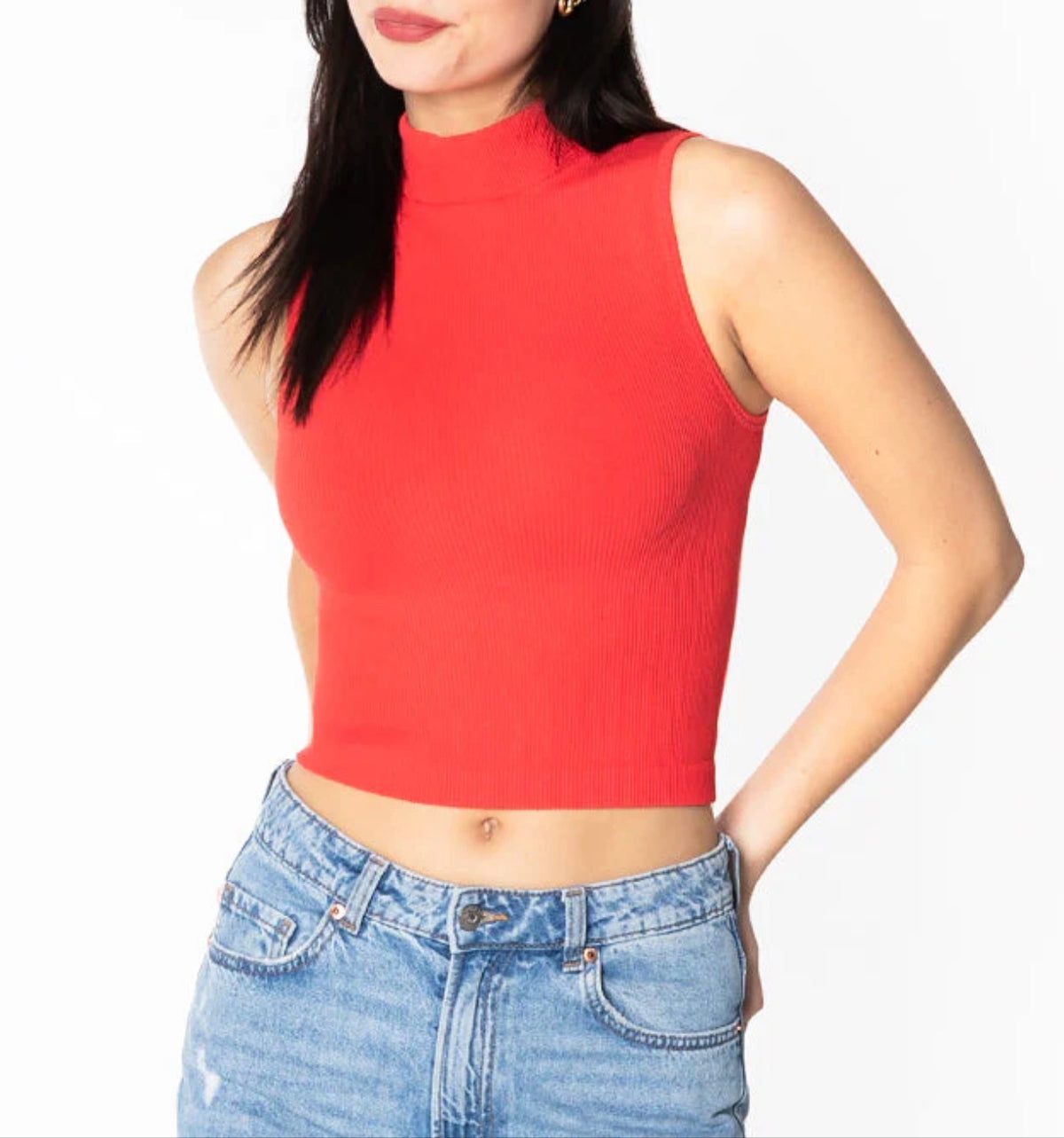 Bamboo Rib Sleeveless Mock Neck Top