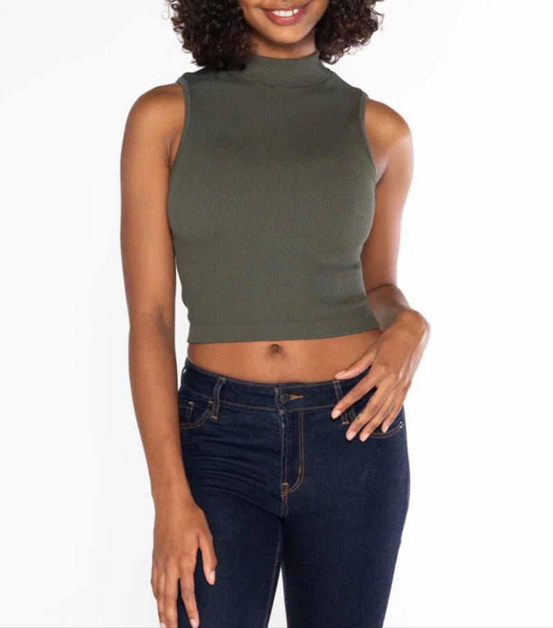 Bamboo Rib Sleeveless Mock Neck Top