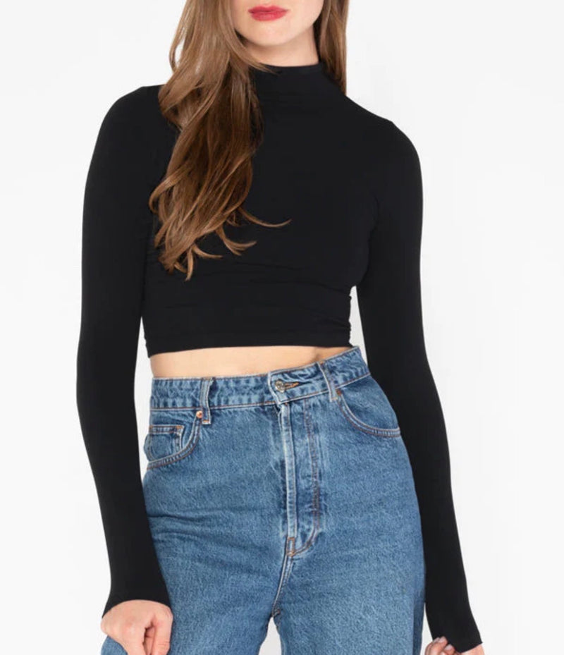Bamboo Long Sleeve Cropped Mock Neck Top