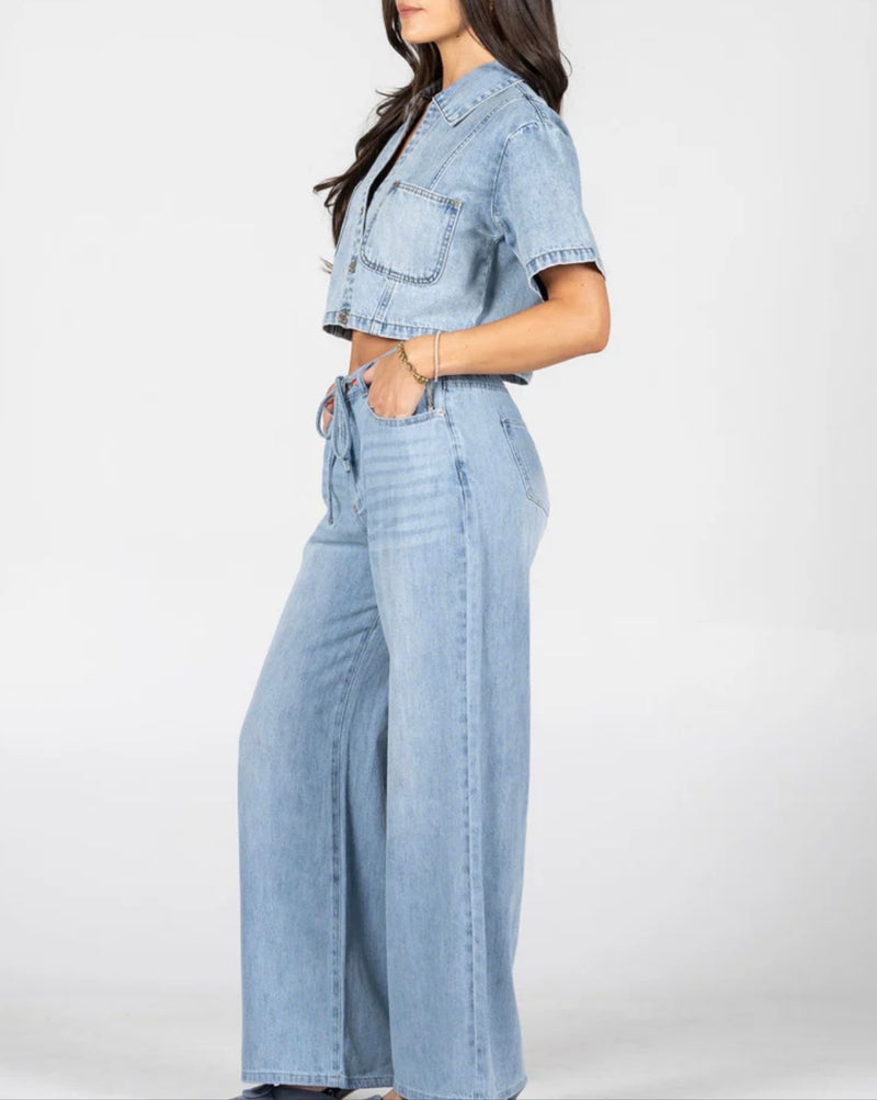 Denim Wide Leg Acid Wash Pant