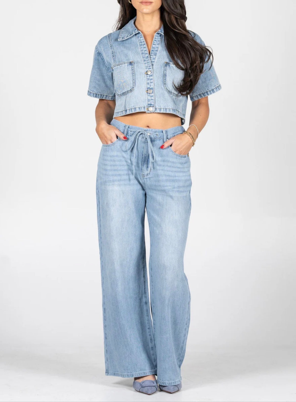 Denim Wide Leg Acid Wash Pant