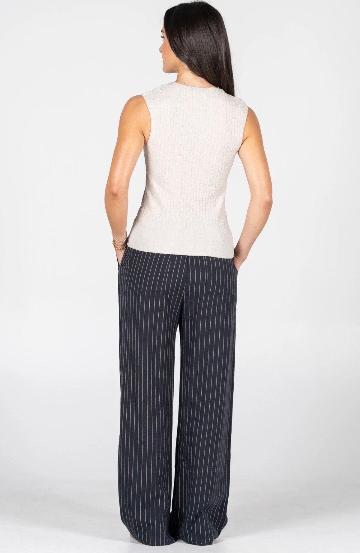 Linen Tencel Stripe Wide Leg Pant