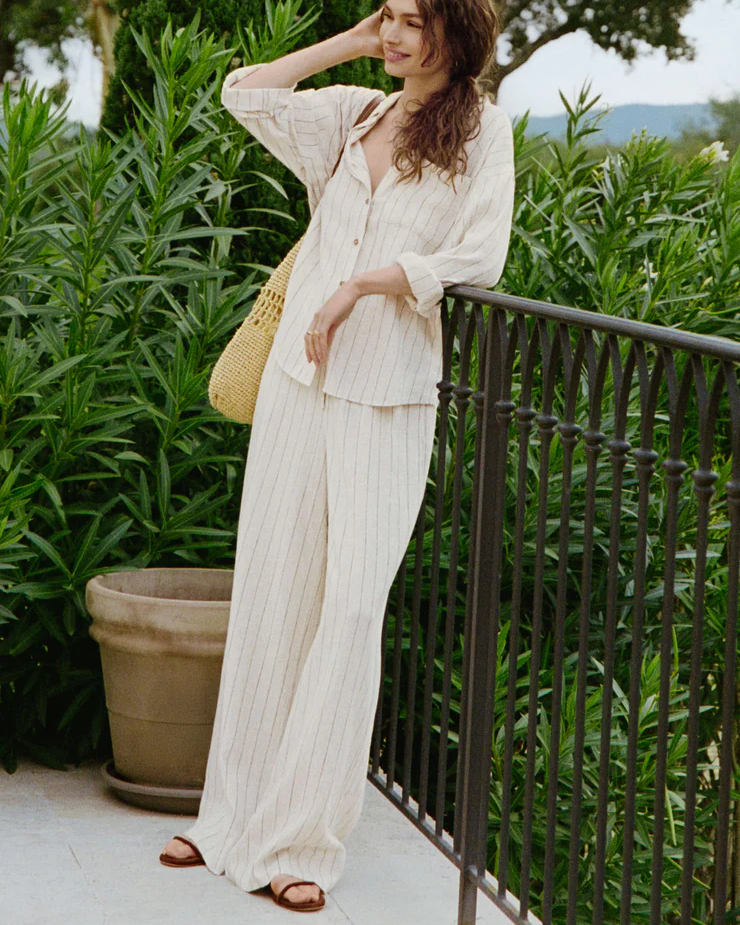 Henri Striped Linen Wide Leg Pant