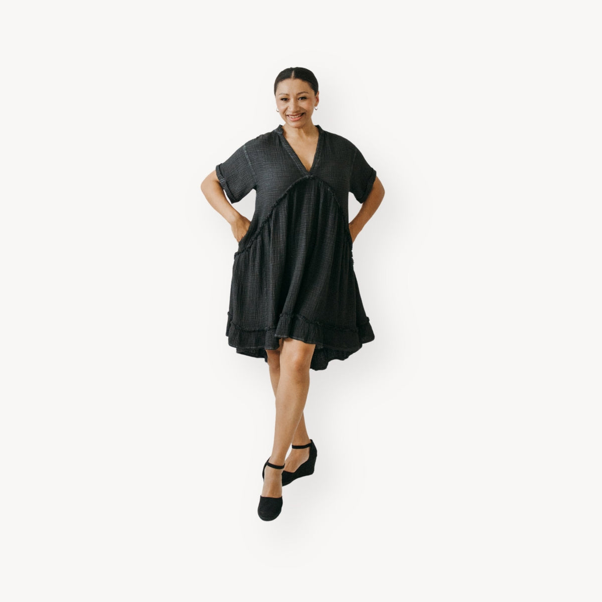 Crinkle Ruffled V Dress