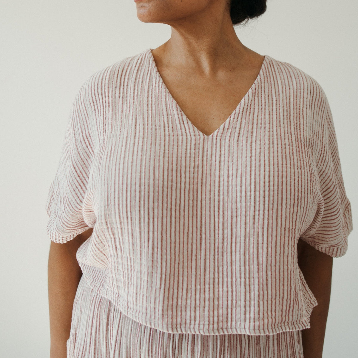 Striped Crinkle Crop Top