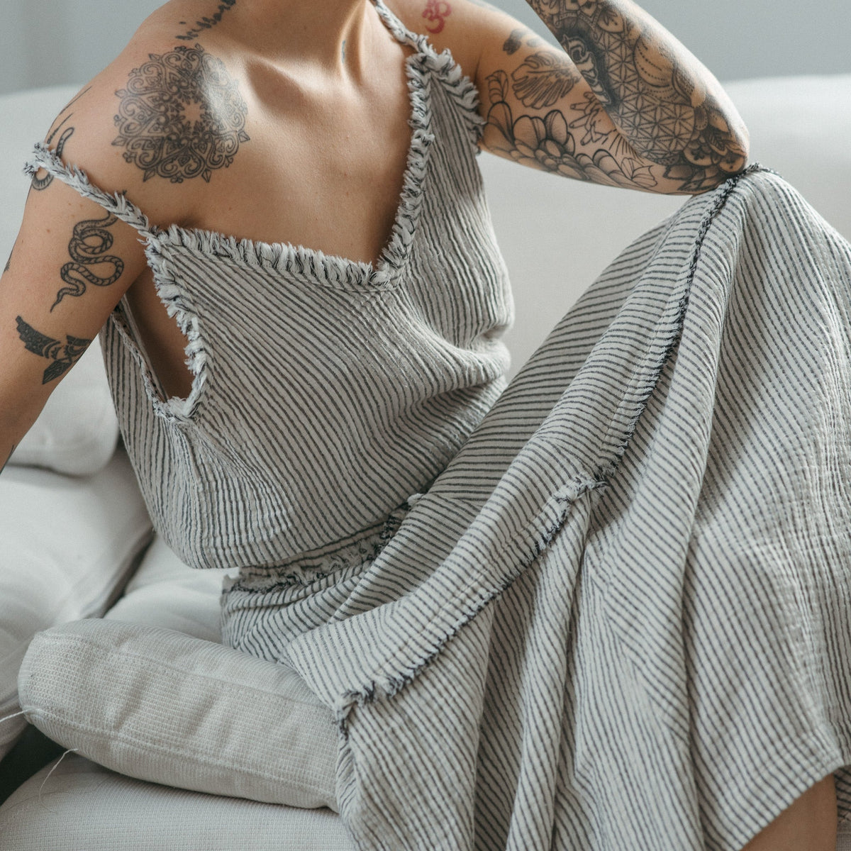 Striped Crinkle Cotton Strappy Top