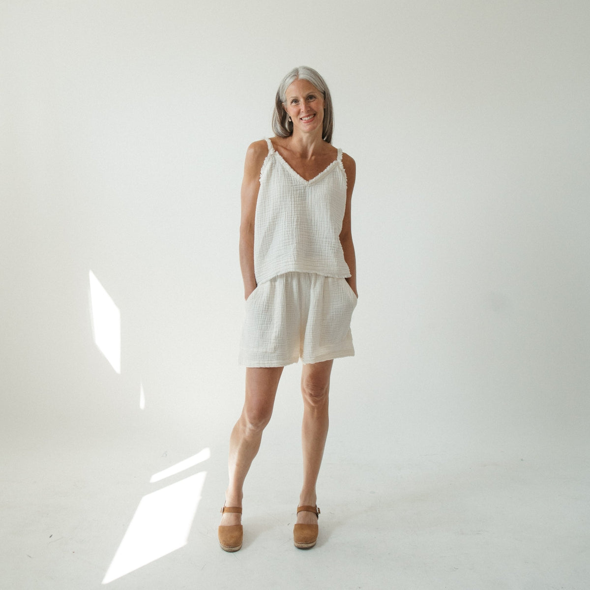 Crinkle Cotton Strappy Top