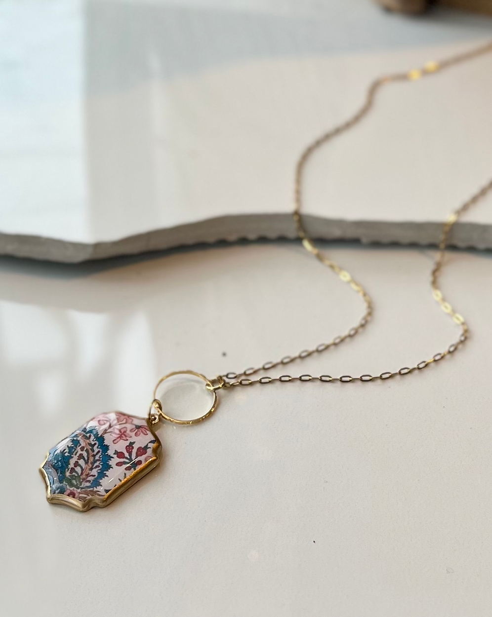 Floral Enamel Pendant Necklace