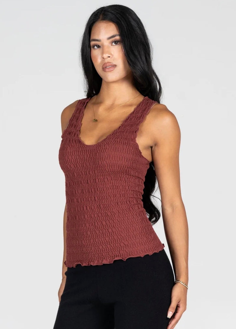 Seamless Smocked V Neck Tank