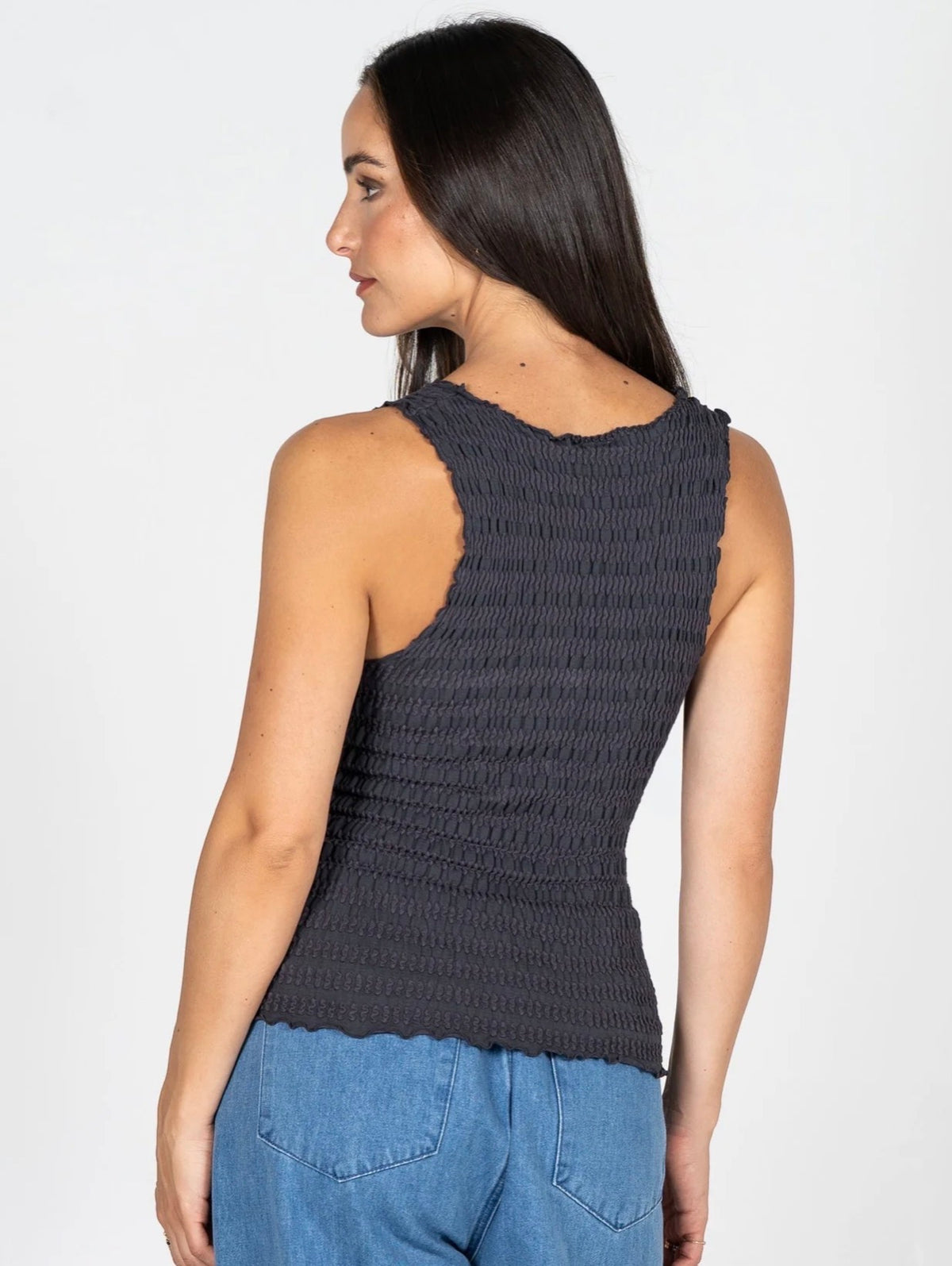 Seamless Smocked V Neck Tank