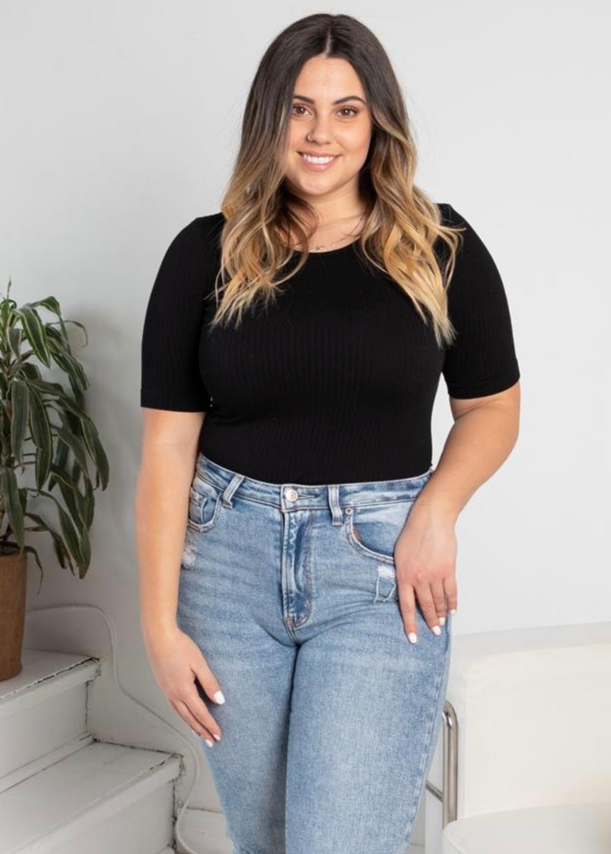 Seamless Rib S/S Crew Neck Top