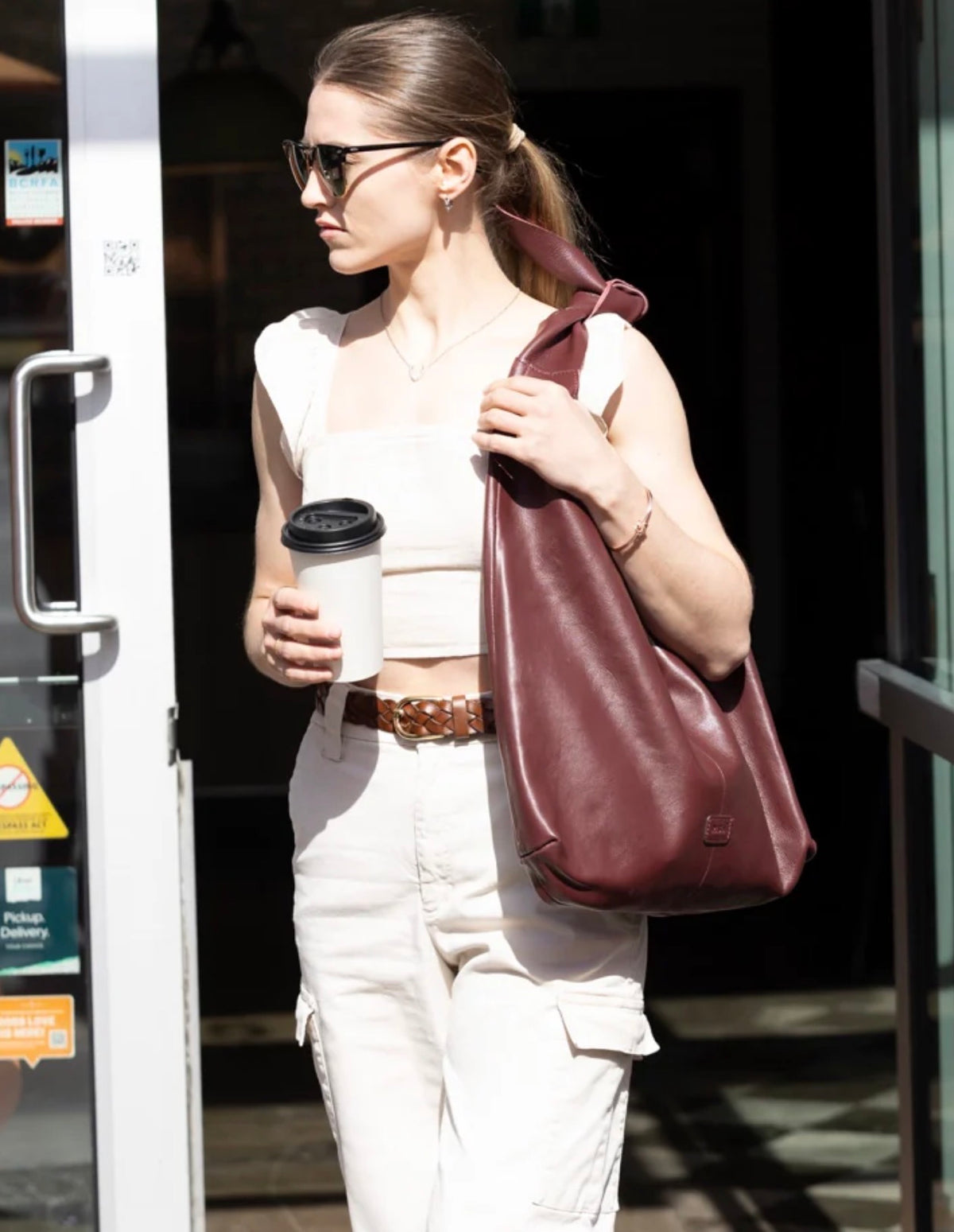 Knot Leather Shoulder Bag - Aggie Maroon
