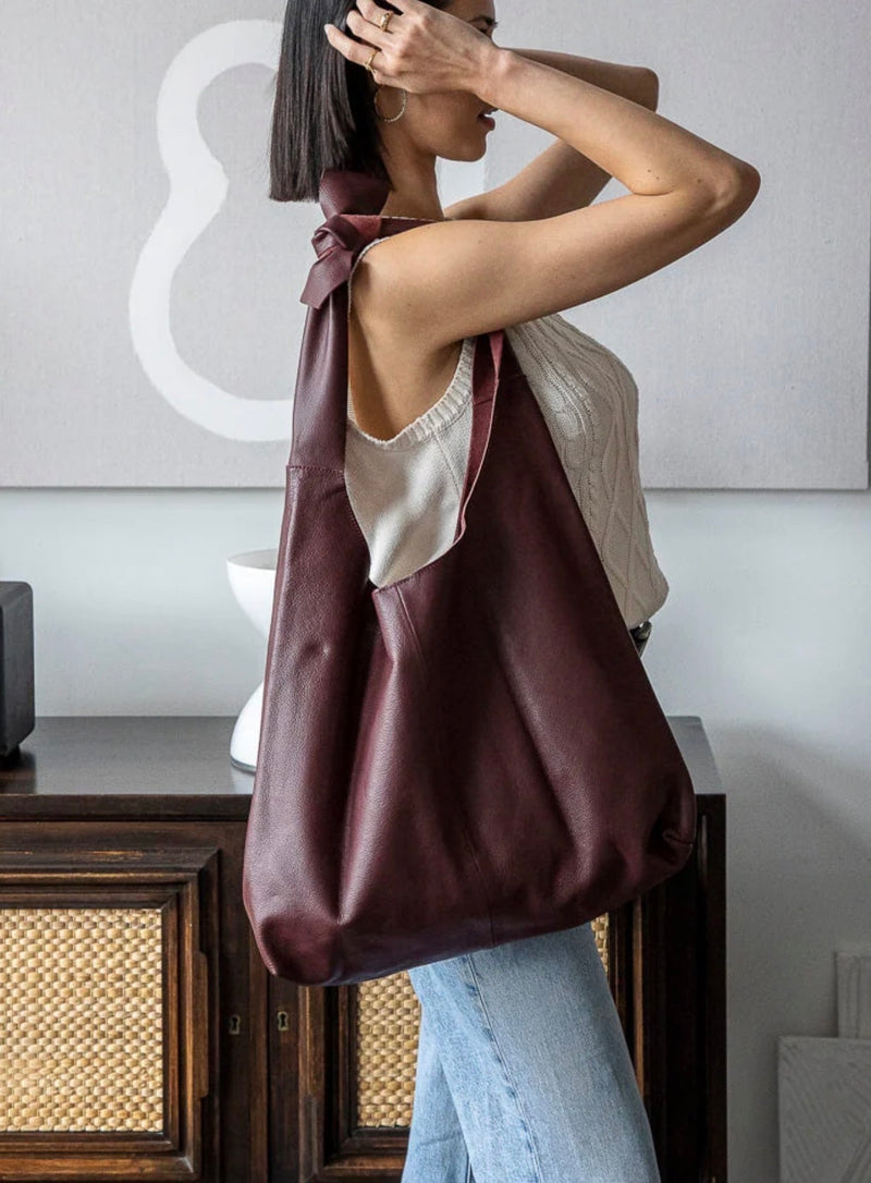 Knot Leather Shoulder Bag - Aggie Maroon