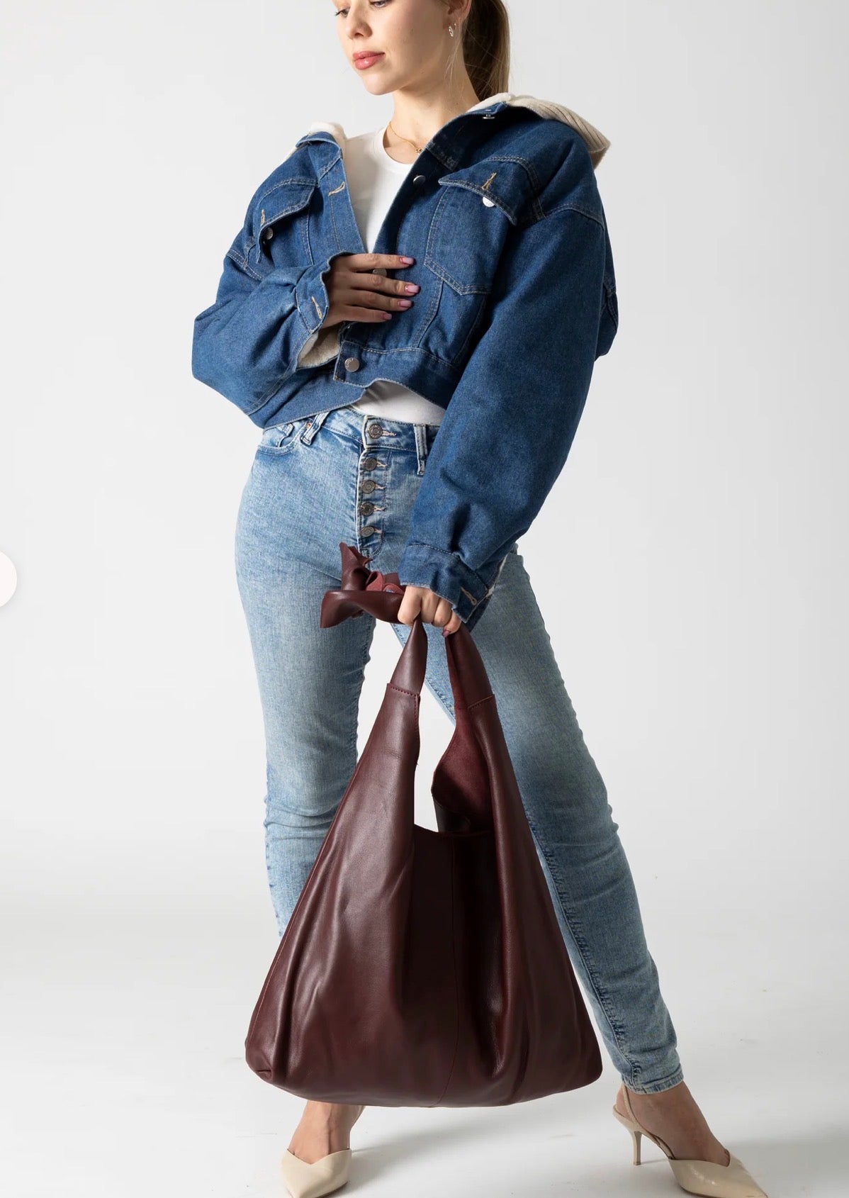 Knot Leather Shoulder Bag - Aggie Maroon